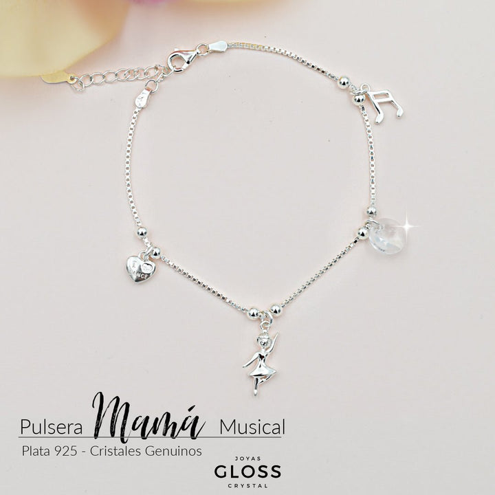 Pulsera Plata 925 Mamá Musical - Joyas Gloss Crystal